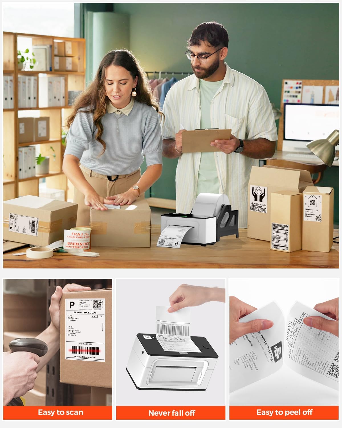 Detalle de MUNBYN Thermopapier Versandetiketten 4×6 (DHL/4"x6") – wasserfeste 500er-Rolle für Etikettendrucker, BPA/BPS-frei