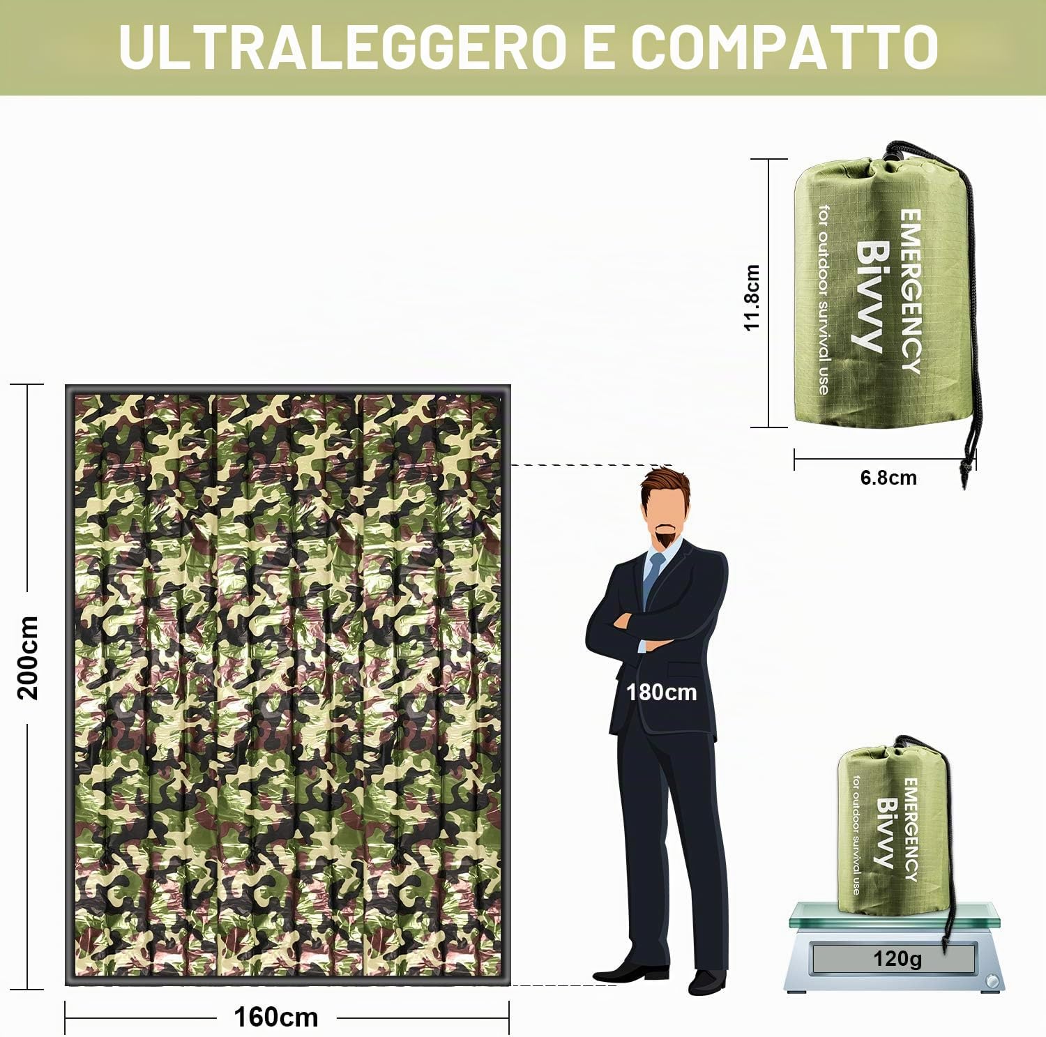 Detalle 2 de HONYAO Sacco a Pelo d'Emergenza: Coperta di Sopravvivenza Riutilizzabile per Outdoor (2 pezzi)