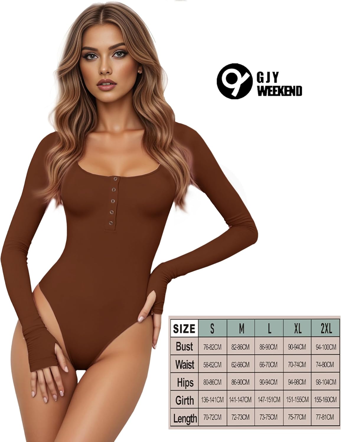 Detalle de GJY Body da donna in viscosa di bambù con chiusura a bottoni e maniche lunghe, scollo rotondo