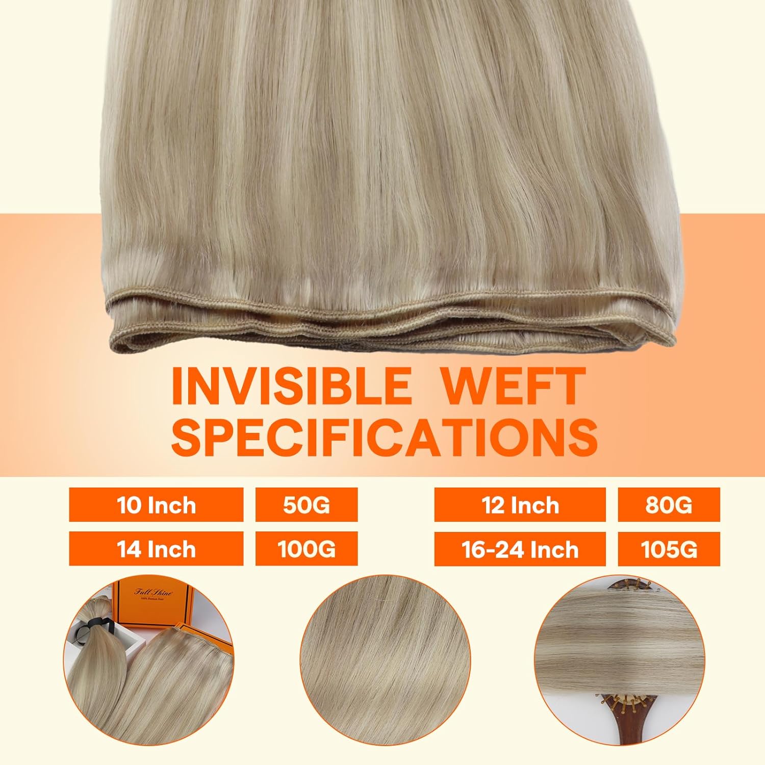 Thumbnail 2 de Full Shine Ash Blonde Double Weft Sew-In Hair Extensions (18/613) – 20 Inch, 105g