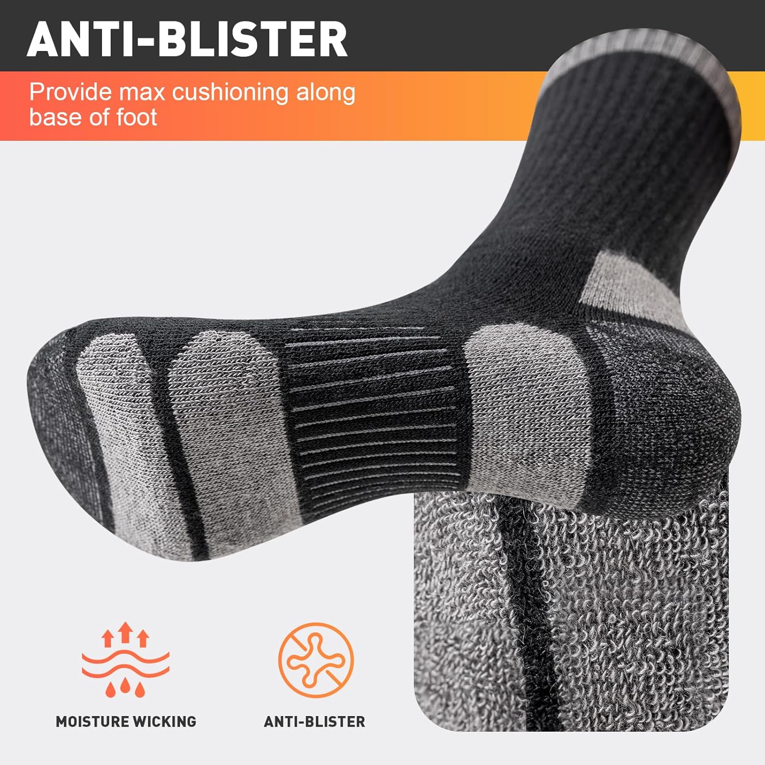 Detalle de Niorasen Merino Wool Hiking Socks – Thick Cushioned, Seamless & Anti‑Blister, 3 Pairs (Unisex)