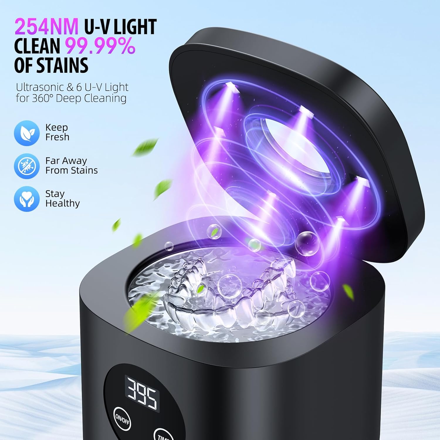 Detalle de COBEEK Ultrasonic Retainer Cleaner Machine, 52kHz 250ml Capacity — Deep Cleaning for Retainers, Braces, and More