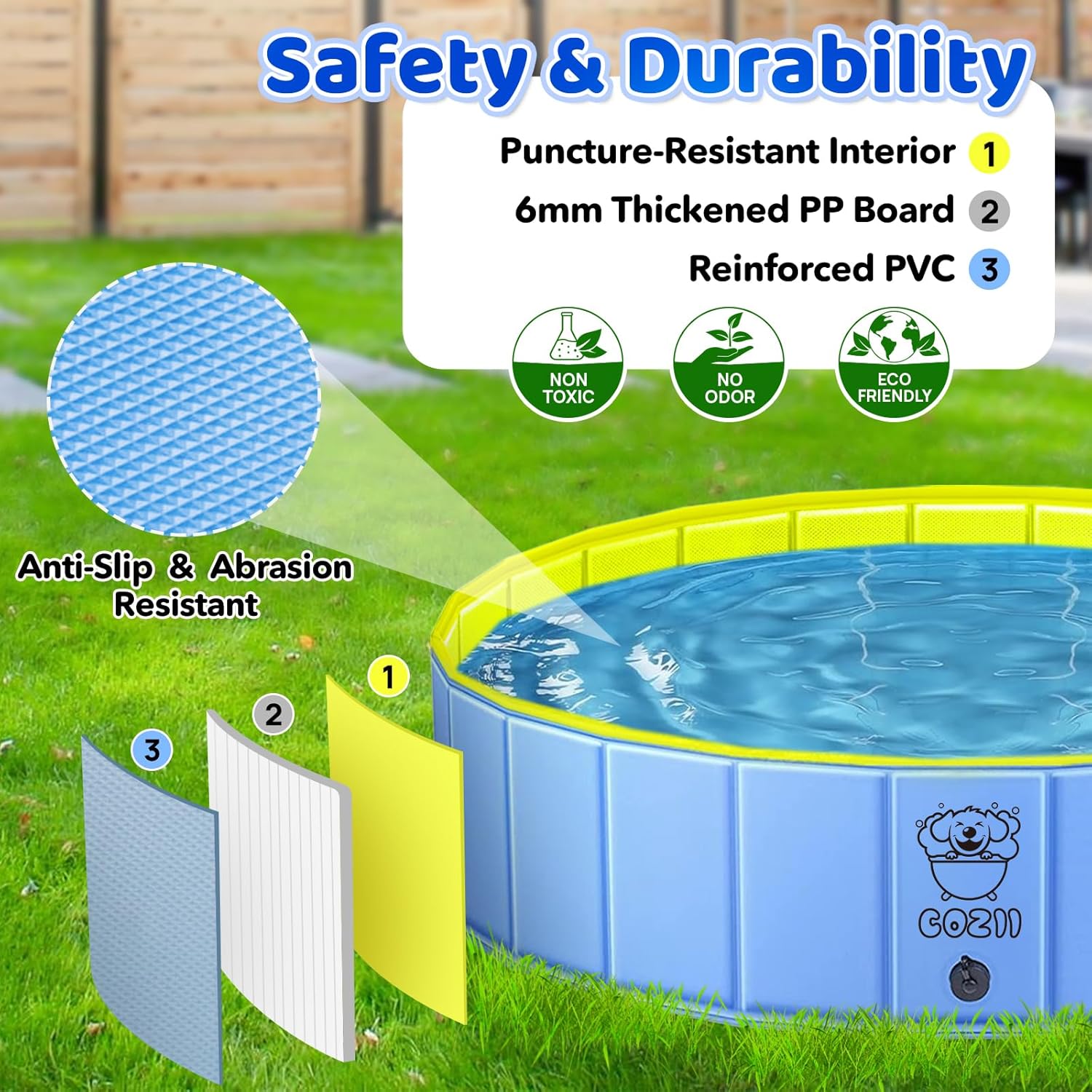 Thumbnail 2 de COZII Hundepool faltbar 120 x 30 cm – Planschbecken für Hunde und Kinder, rutschfestes PVC mit Zubehör