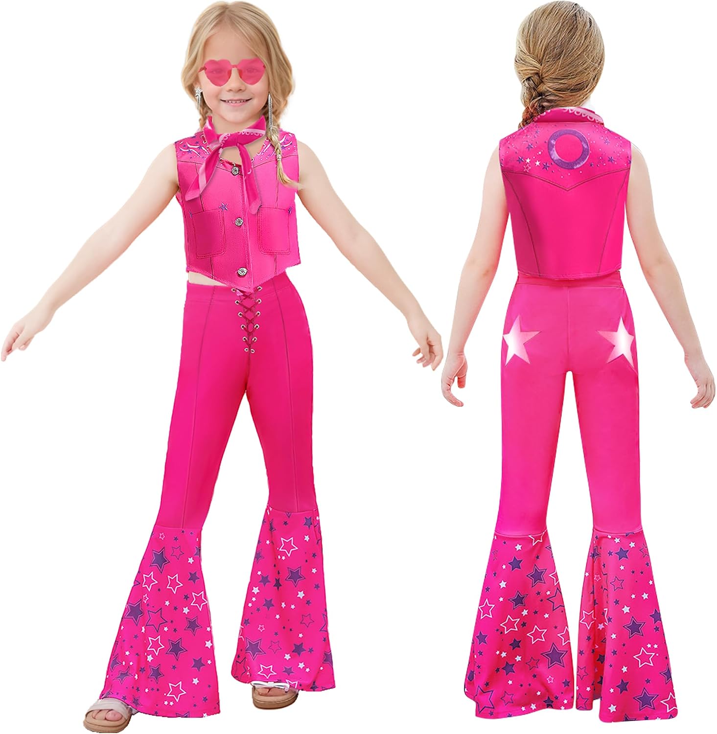 Detalle 2 de ZapLute ZPT1359 Girls’ Pink Cowgirl Costume, 6-Piece Disco Outfit