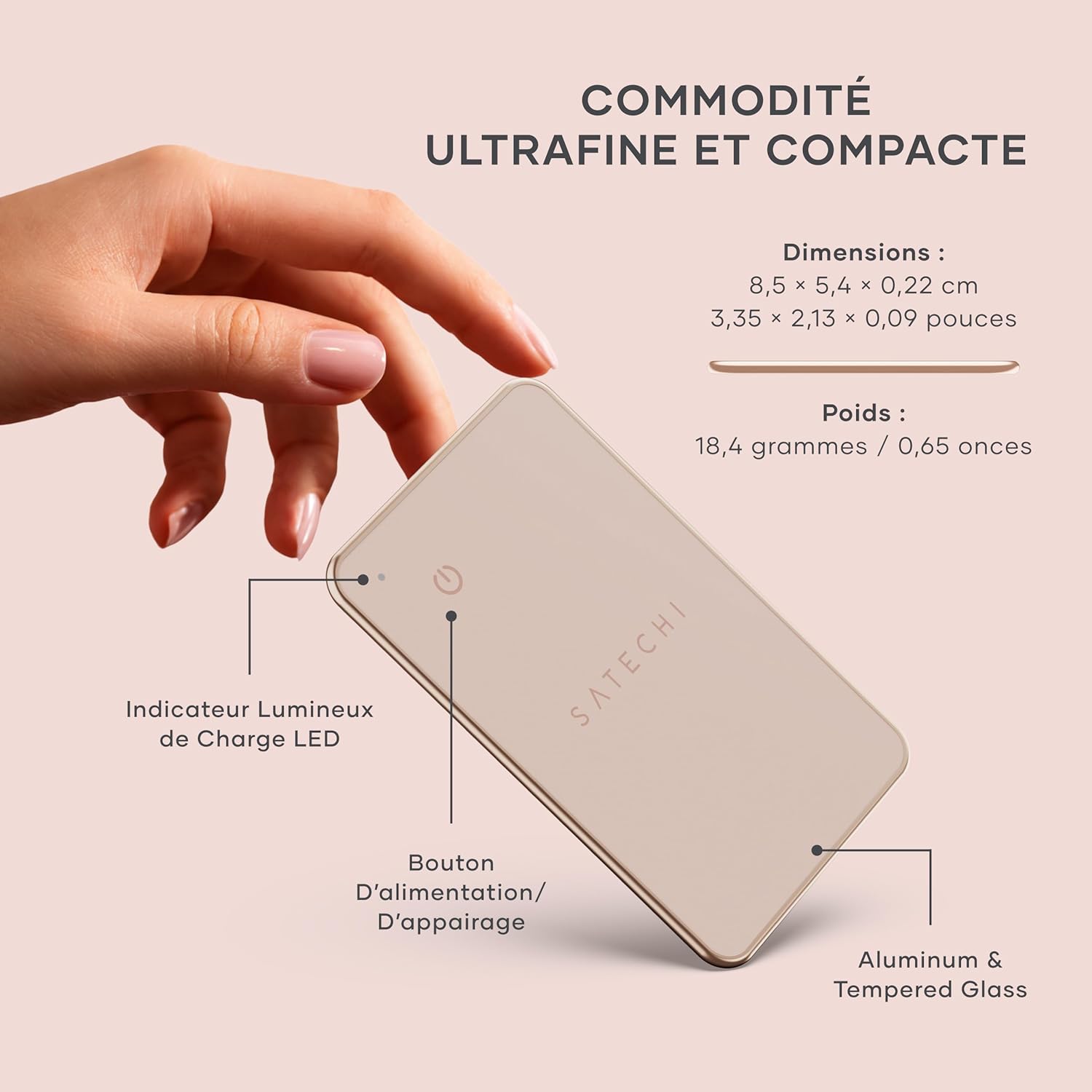 Thumbnail 5 de Satechi FindAll Wallet Tracker : carte de localisation Apple Find My avec charge sans fil et alerte sonore (rose)