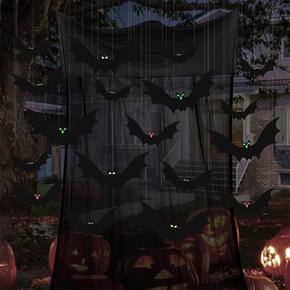 Detalle 2 de HaWeier Hanging Halloween Bats, 18-Piece Set with 3 Sizes and Eye Stickers