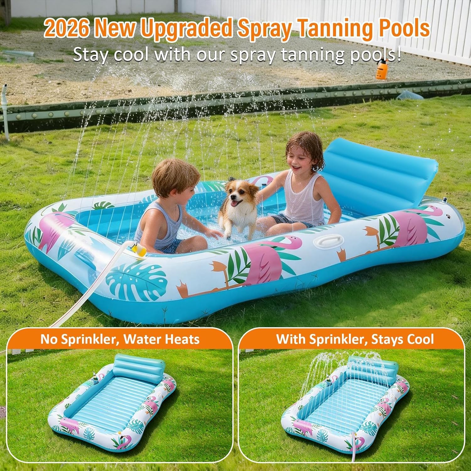 Thumbnail 2 de Inflatable Tanning Pool Lounger Float with Sprinkler — Extra-Large, Pillow + Cup Holder