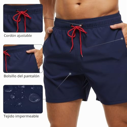 Thumbnail 3 de Aisprts Bañador Hombre con Bolsillos y Cremallera: shorts de playa de secado rápido y cordón ajustable