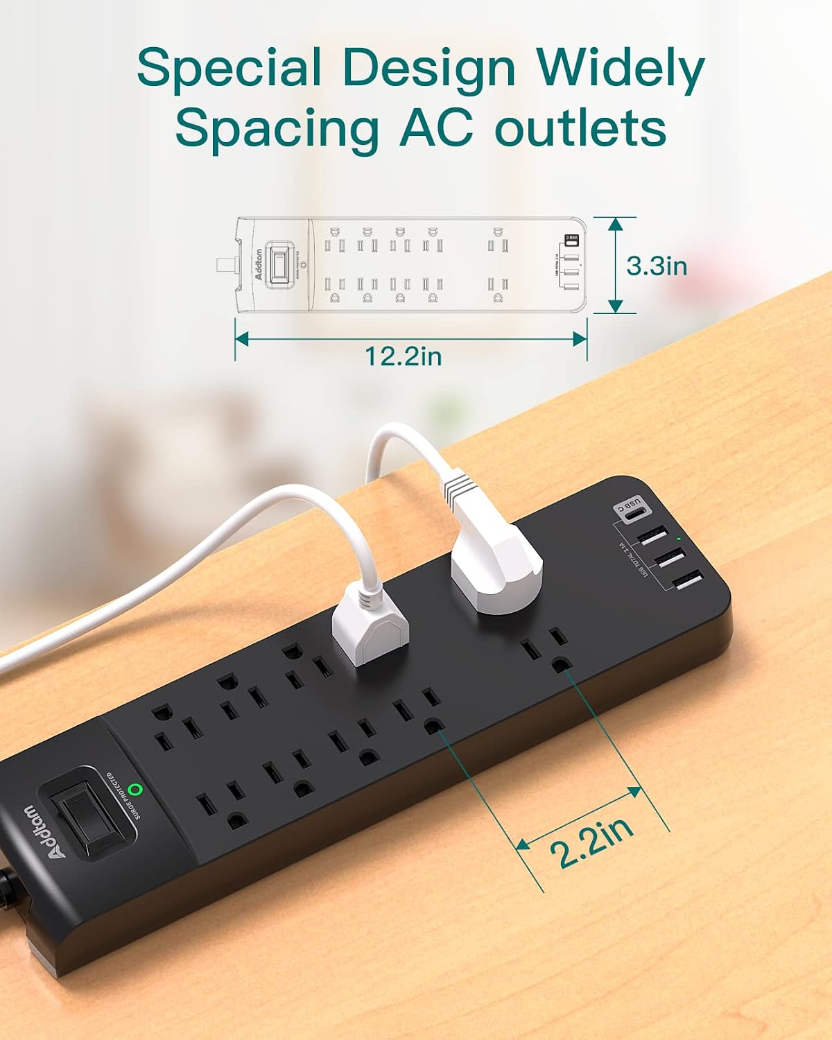 Thumbnail 3 de Addtam 10-Outlet Surge Protector 2700J 🔌