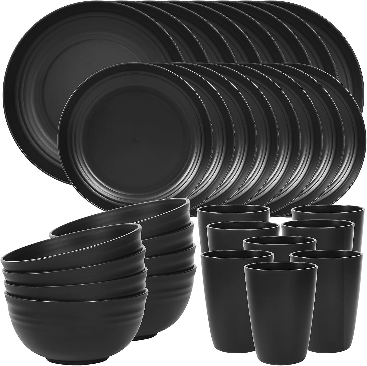 Detalle de Quatish 32-Piece Unbreakable Dinnerware Set for 8: Lightweight, Shatterproof Plates, Bowls & Cups for Camping & Everyday Use