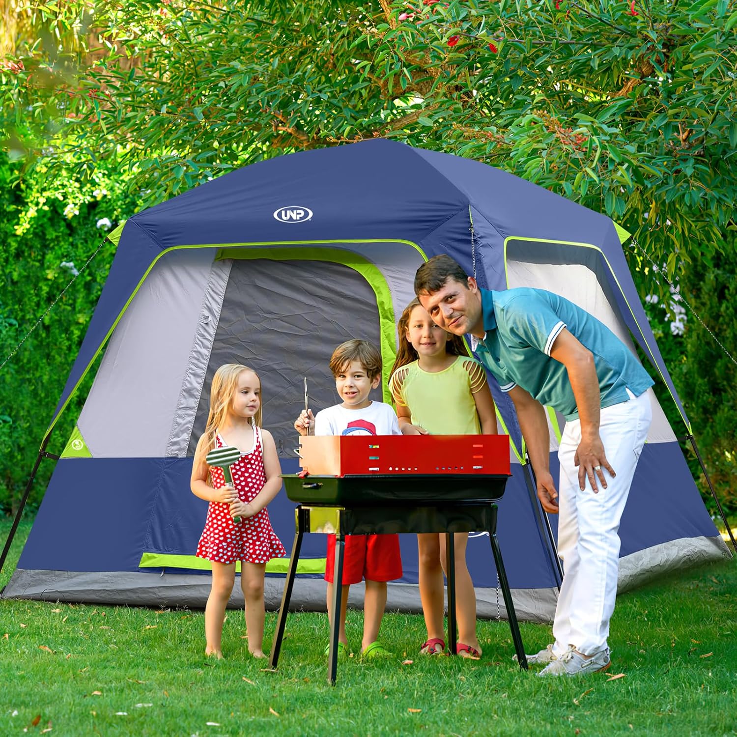 Detalle de UNP Campingzelt für 4–8 Personen – Einfacher Aufbau, wasserfest mit Regendach, Stehhöhe