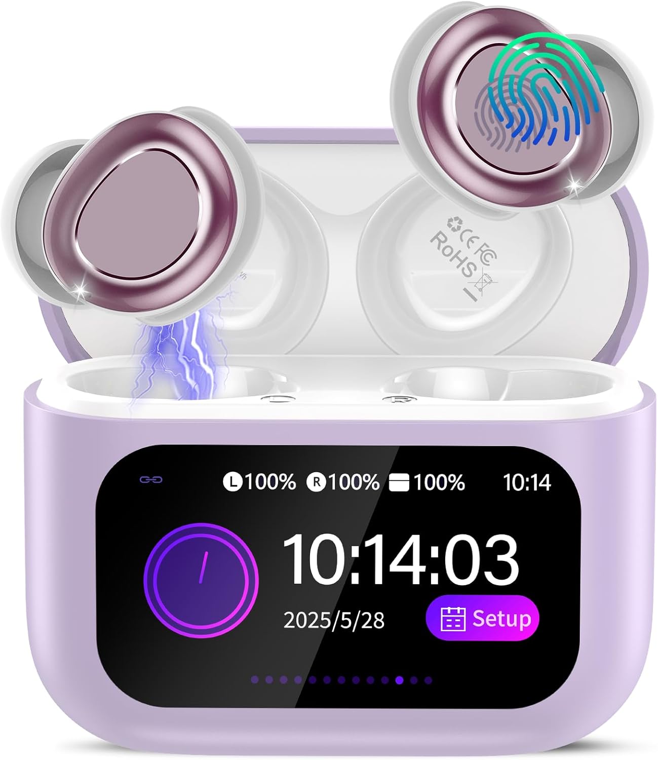 Detalle de ZYHKON Bluetooth Kopfhörer – Schlafkopfhörer In Ear mit Touchscreen, Bluetooth 5.4, 48 h Spielzeit, 5 EQ-Modi (Lilac)
