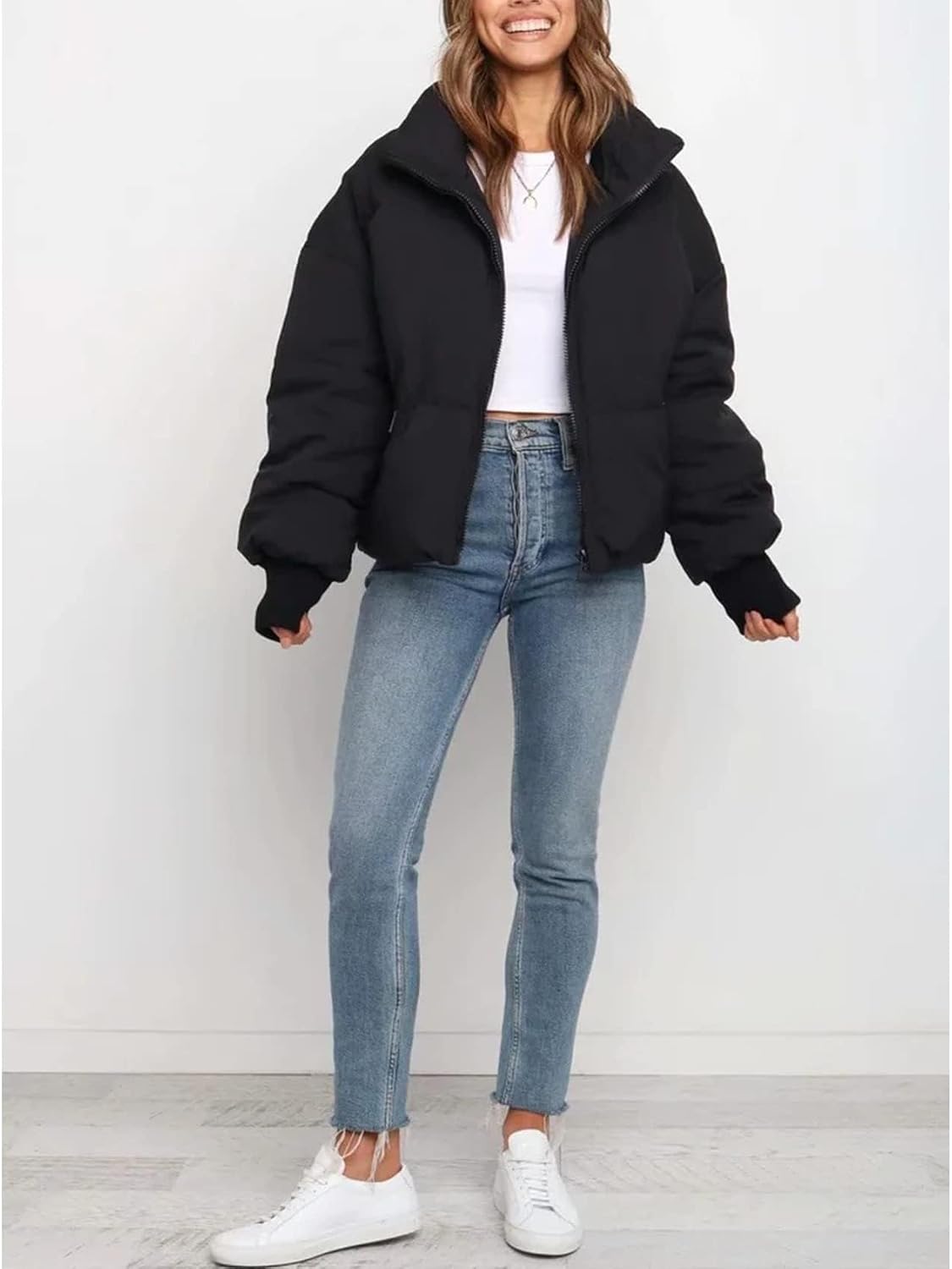 Detalle de Gihuo 2026 Cropped Puffer Jacket