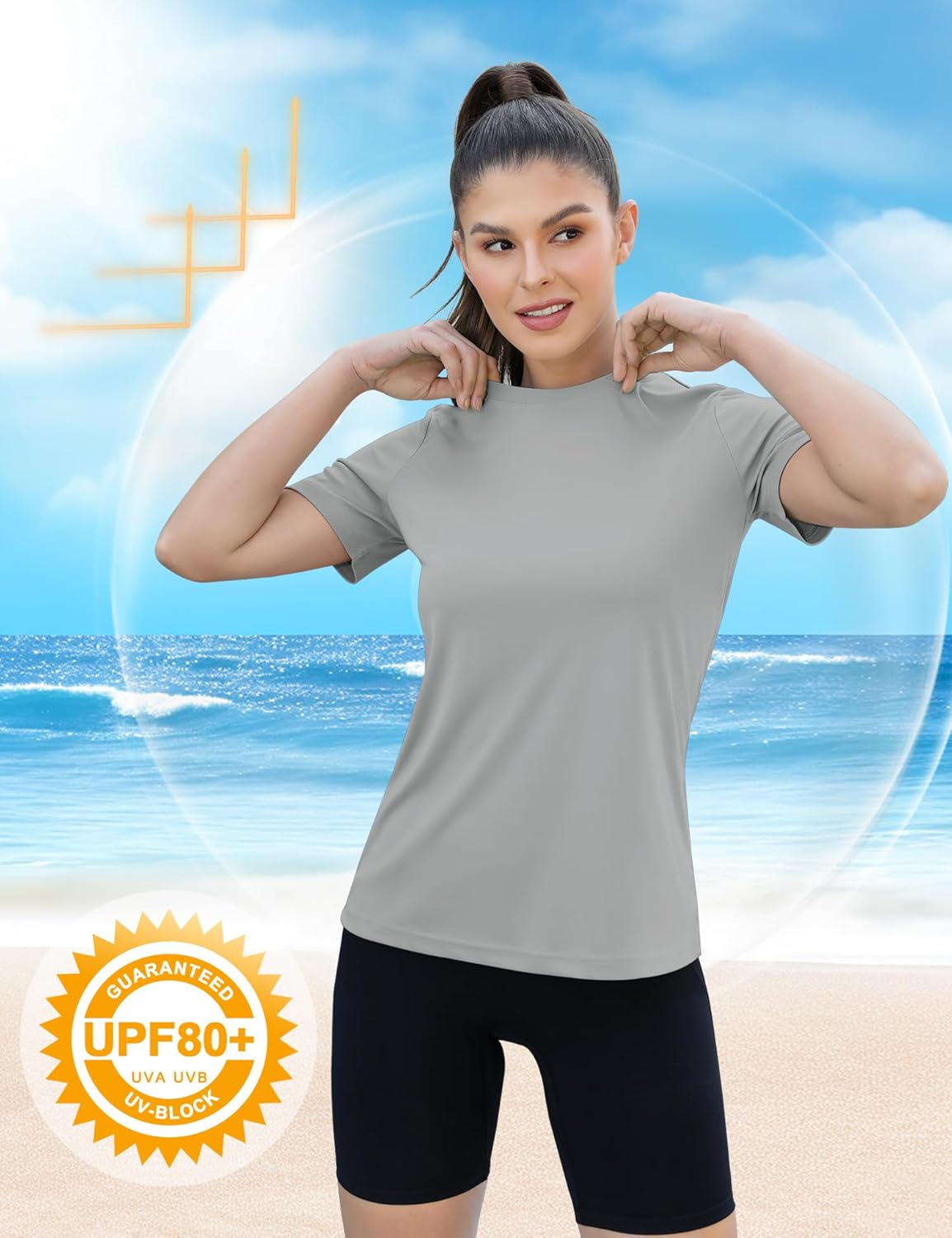 Detalle de Rapbin Sportshirt Damen Kurzarm mit UPF 50+ – leichtes, atmungsaktives Funktionsshirt für Training & Outdoor