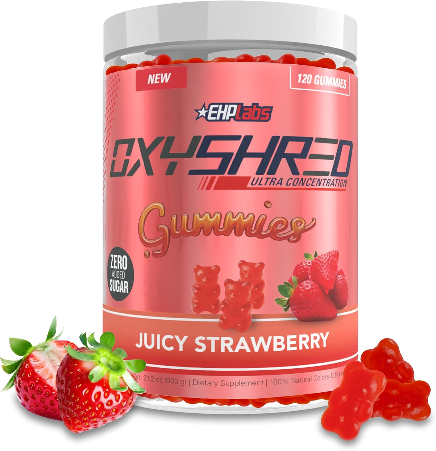 Detalle de EHP Labs OxyShred Pre-Workout Energy Gummies, Strawberry, 100mg Caffeine