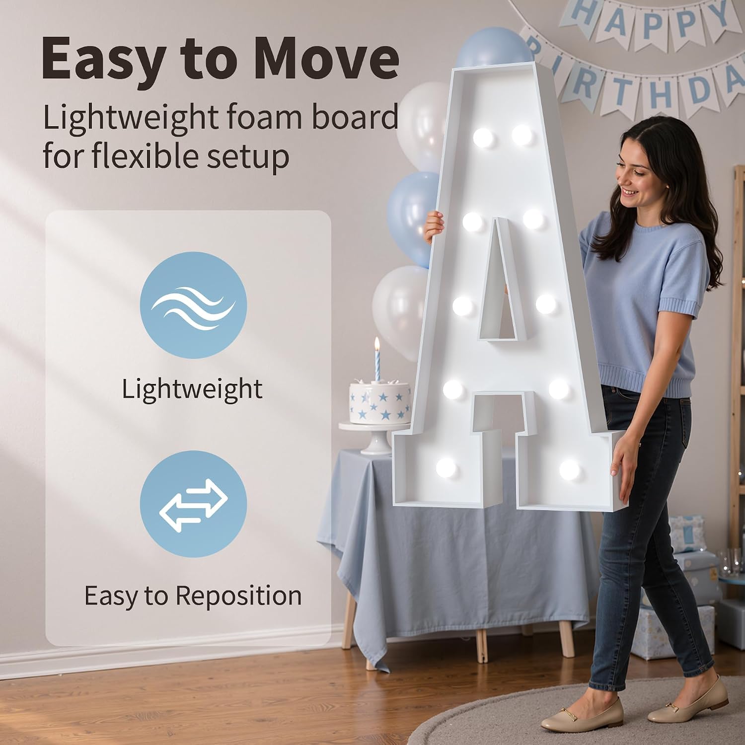 Thumbnail 6 de 4-Foot Tall Light-Up Marquee Letters (Mr and Mrs) White Foam Board Sign for Wedding & Engagement Photos