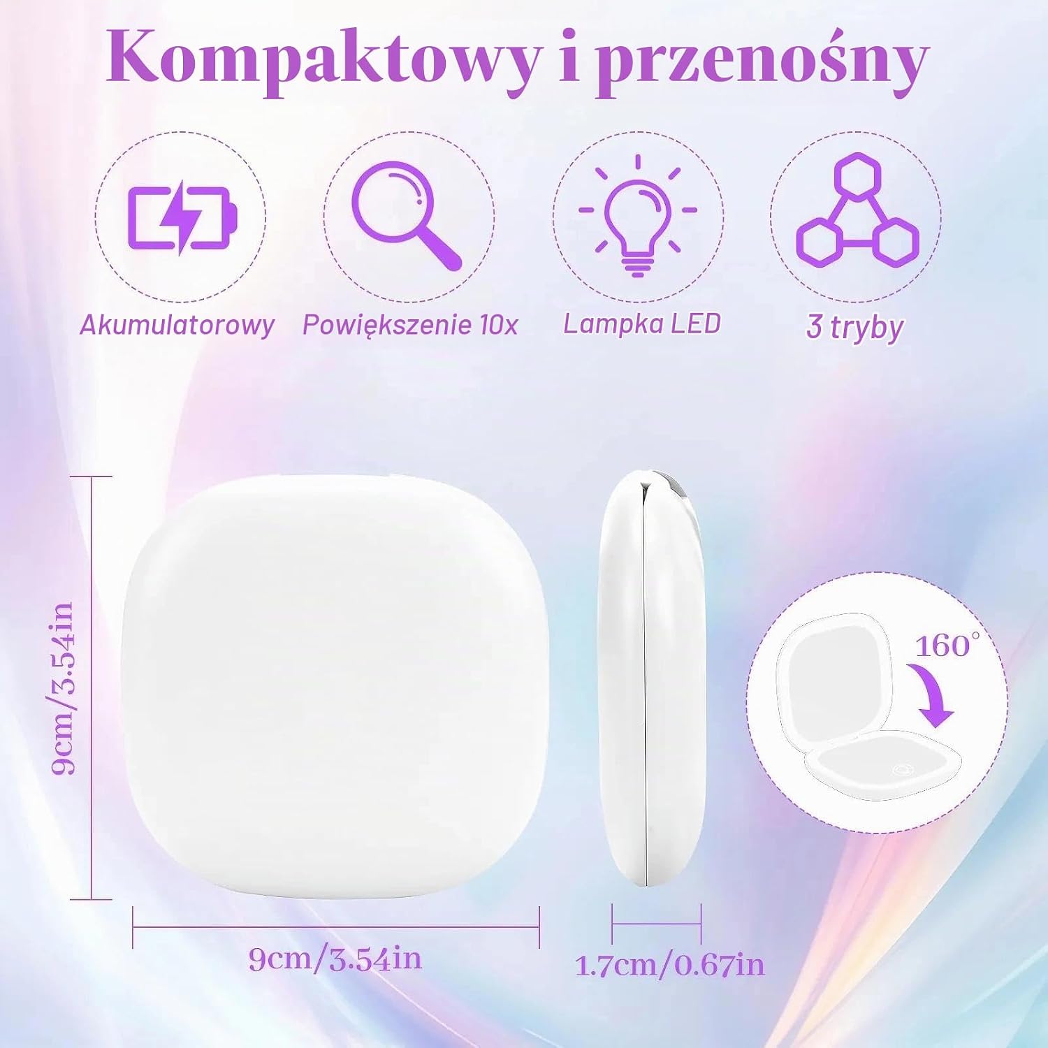 Detalle de Collazoey lusterko kieszonkowe LED 1x/10x, USB-C, 3 tryby światła