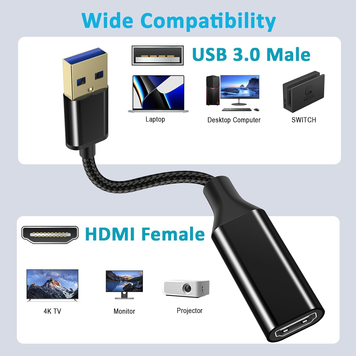Thumbnail 3 de Herfair USB to HD Adapter for Monitor — USB 3.0/2.0 to 1080p HDMI Output
