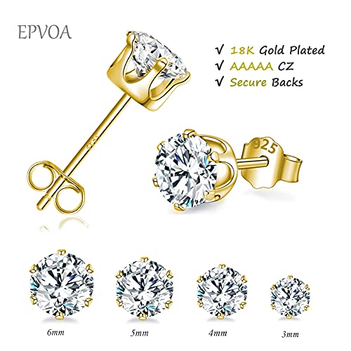 Thumbnail 2 de EPVOA Sterling Silver Stud Earrings with Cubic Zirconia (925 Silver, 18K Gold Plated) for Women and Girls