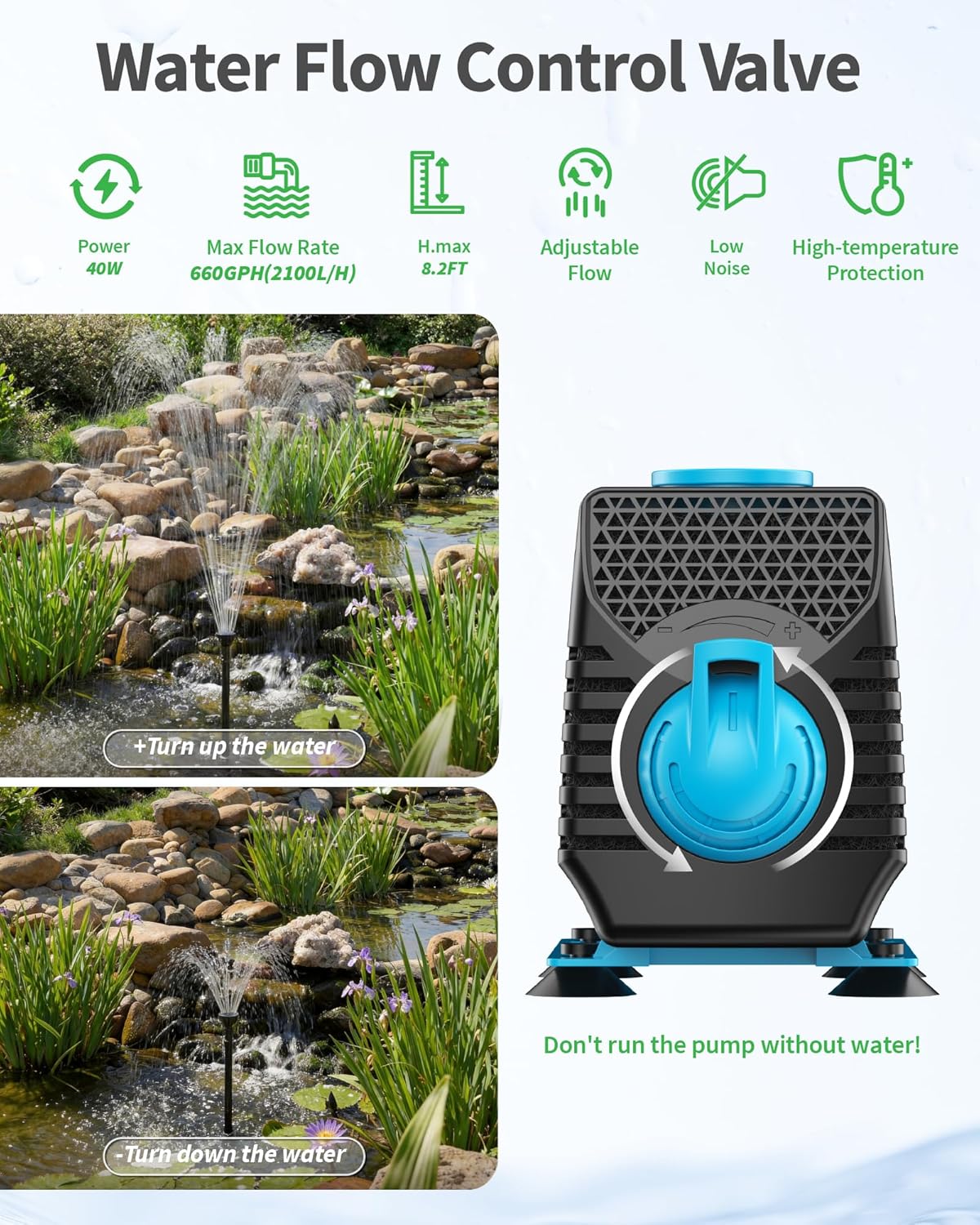 Thumbnail 2 de POPOSOAP Pond Fountain with RGB Lights (40W Submersible Pump, 2100 L/h) for Day & Night Pond Decoration