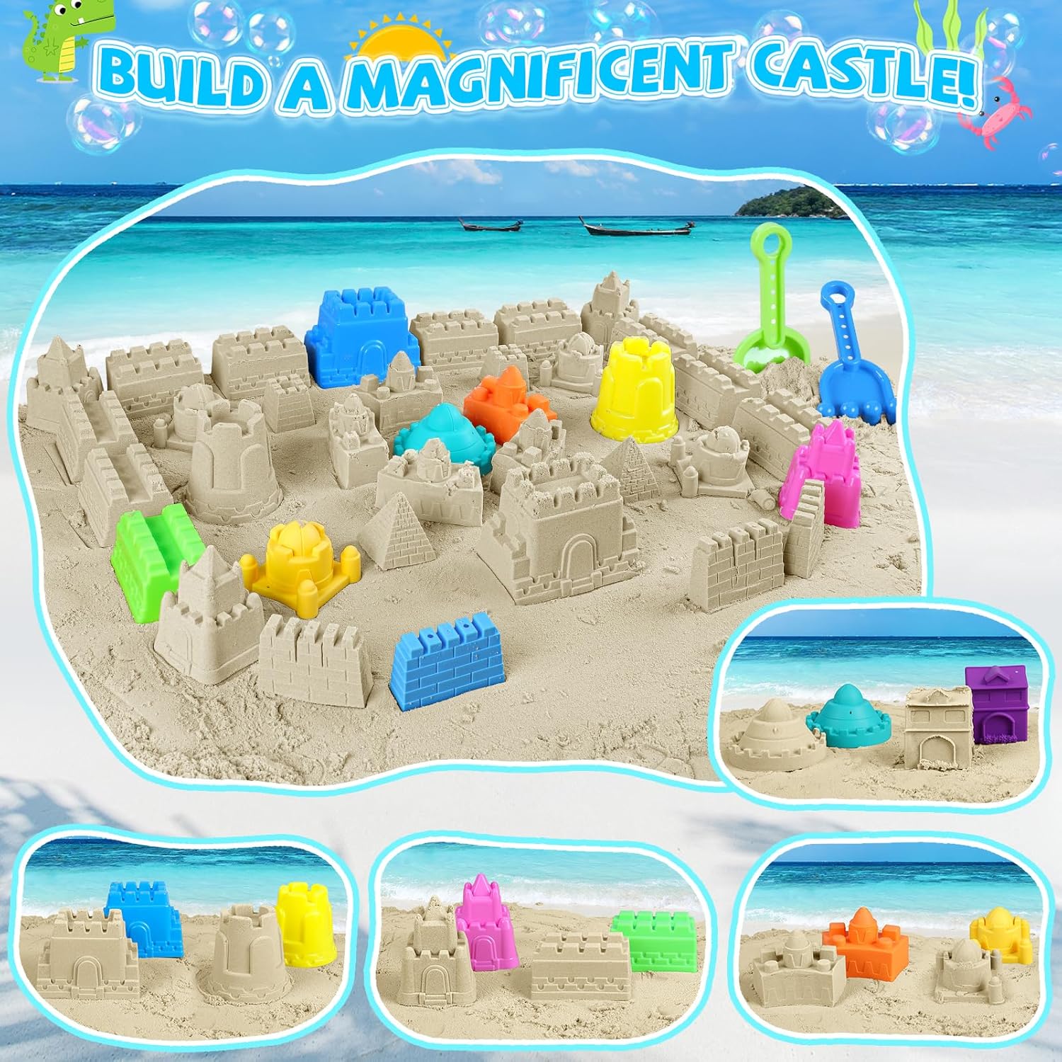 Thumbnail 3 de FHOZGECY Beach Toys: 40-Piece Sand Toys Set with Construction Vehicles and Castle Molds