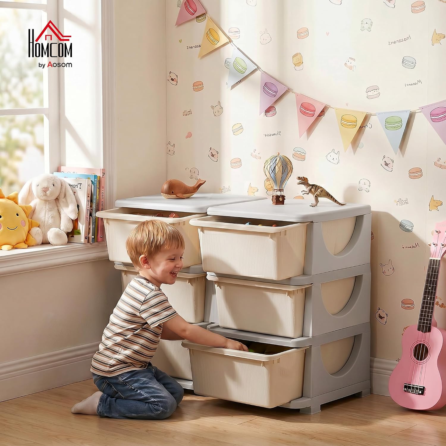 Detalle de Qaba 311-053V00CW 6-Drawer Kids’ Toy Storage Organizer, Cream White