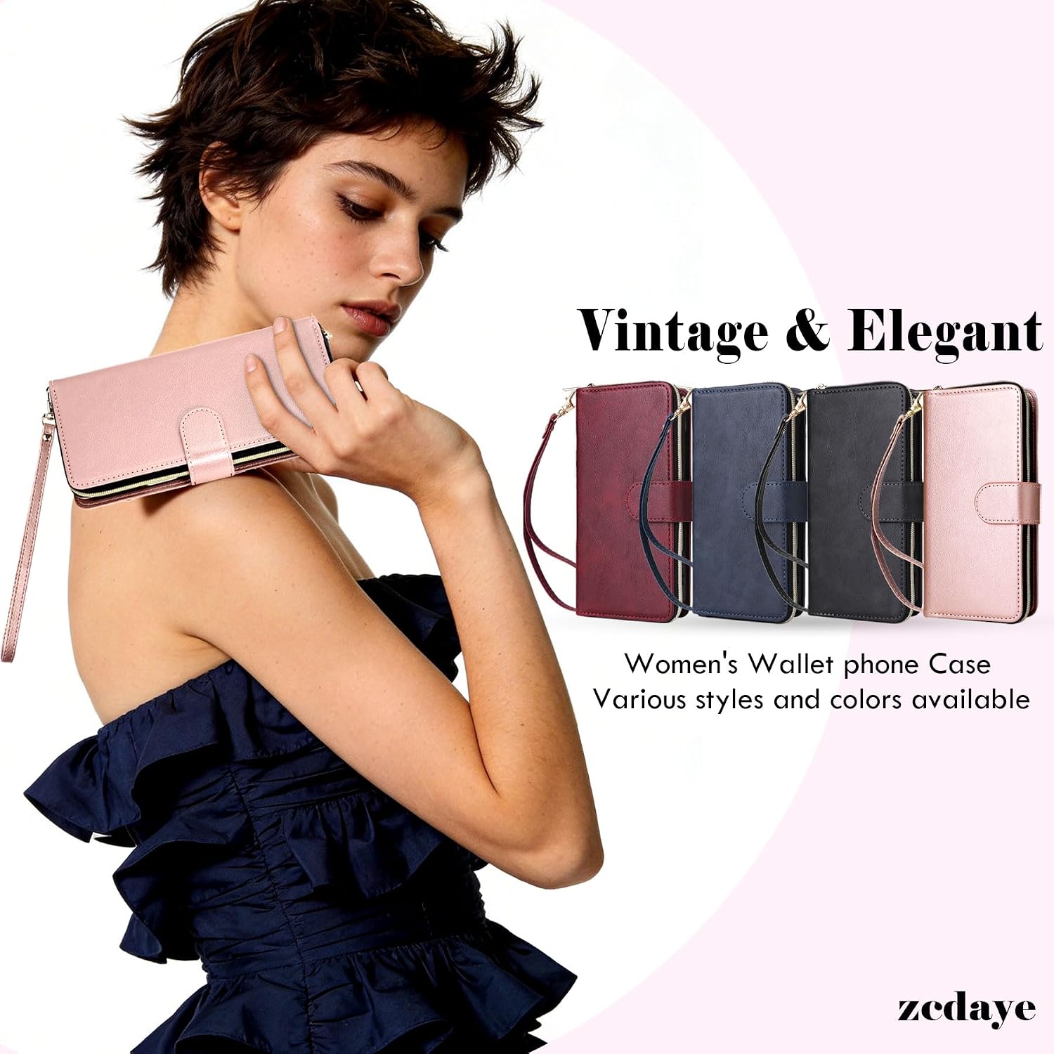 Thumbnail 6 de ZCDAYE Wallet Phone Case for iPhone 16 Pro Max – Premium Rose Gold Leather with Card Slots and Magnetic Closure