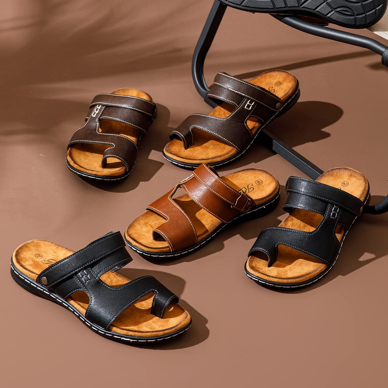 Detalle 2 de JOMIX Sandales Homme — Sandales en cuir synthétique, tongs et chaussons d'été polyvalents