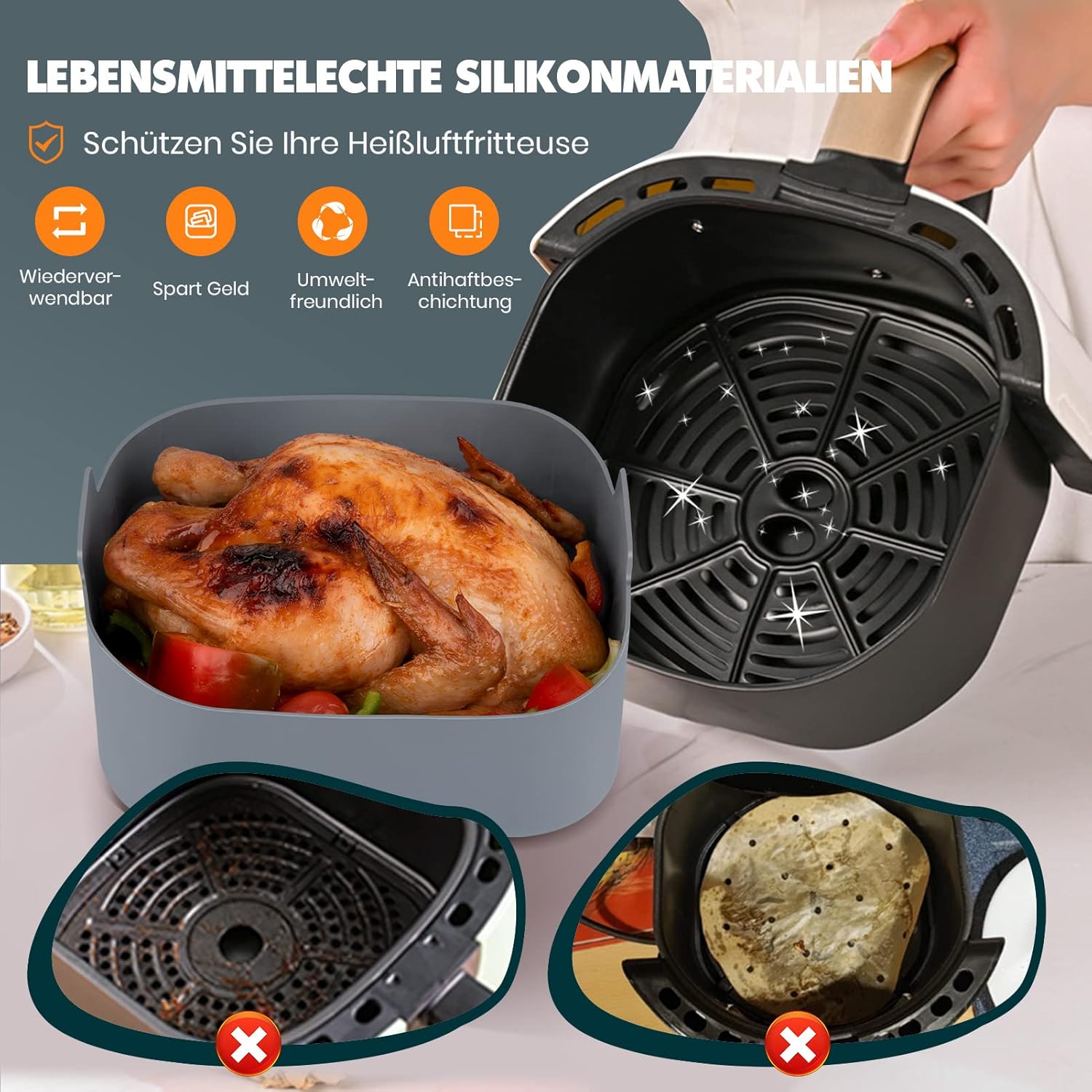 Detalle de BISNIE Silikonform 20 cm für Airfryer