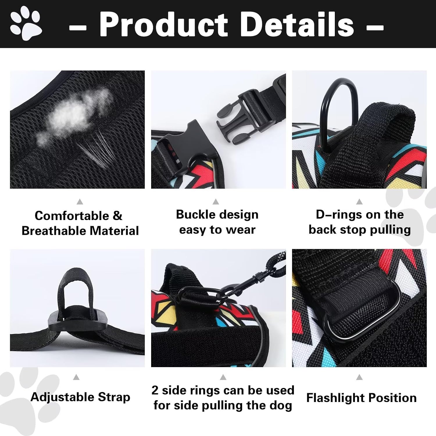 Detalle 2 de Belababy Service Dog Harness (Small/Medium/Large) – Adjustable Emotional Support & Training Vest with Handle, Reflective Strips (M, Lightning)