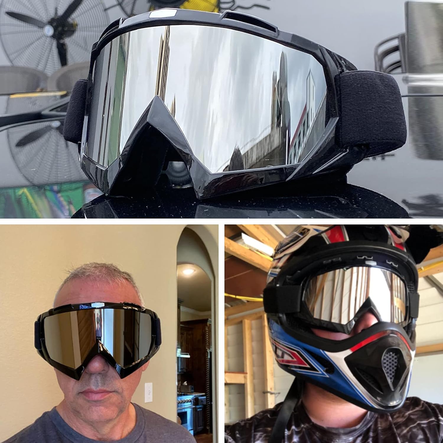 Detalle 2 de 4-FQ Motorcycle Dirt Bike Goggles with UV Protection, Anti-Fog & Anti-Scratch Lens (Sliver Lens)