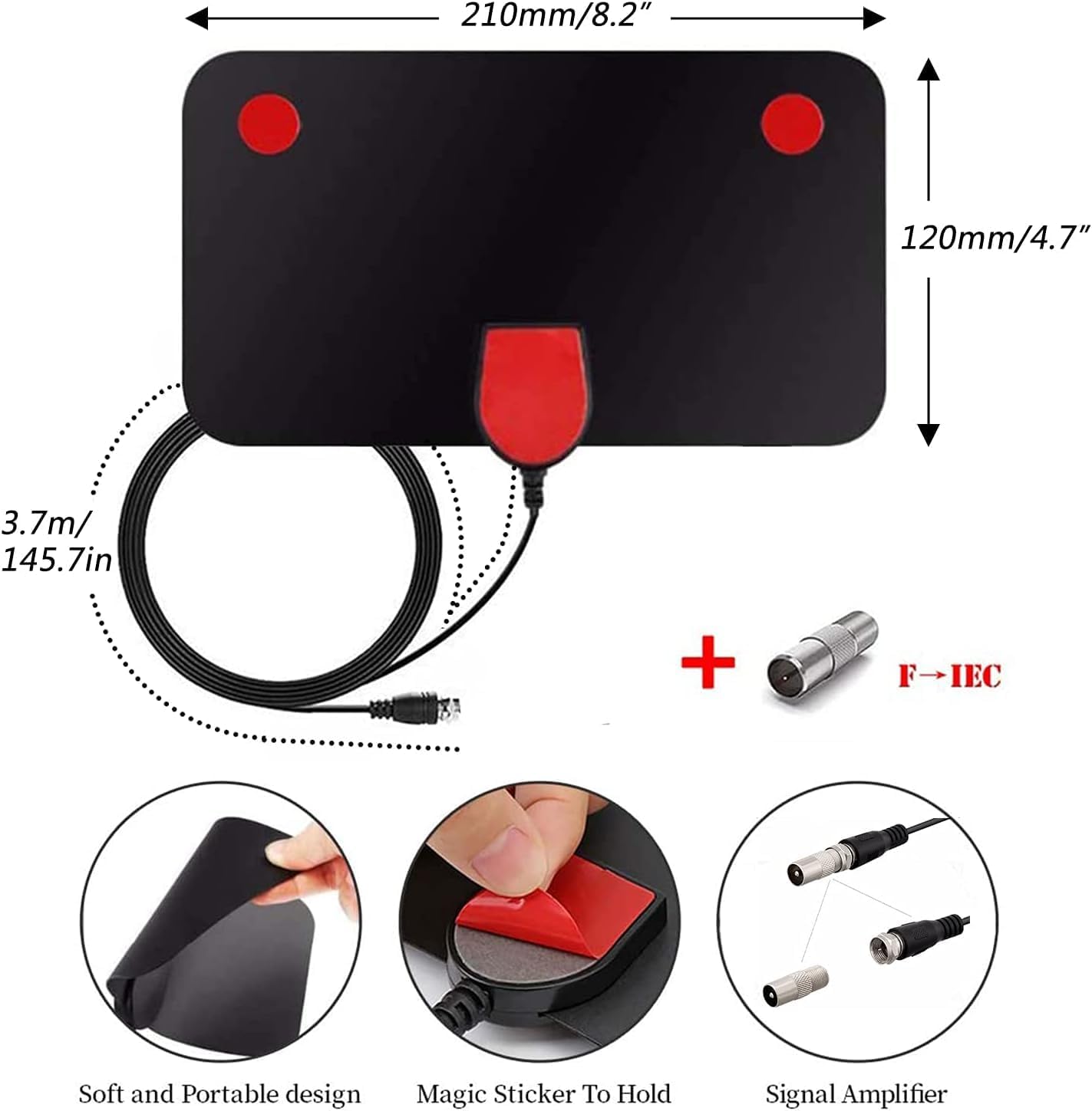 Thumbnail 6 de MILIWAN TV Aerial Indoor 80 Miles Range 12.2 ft Coax TV