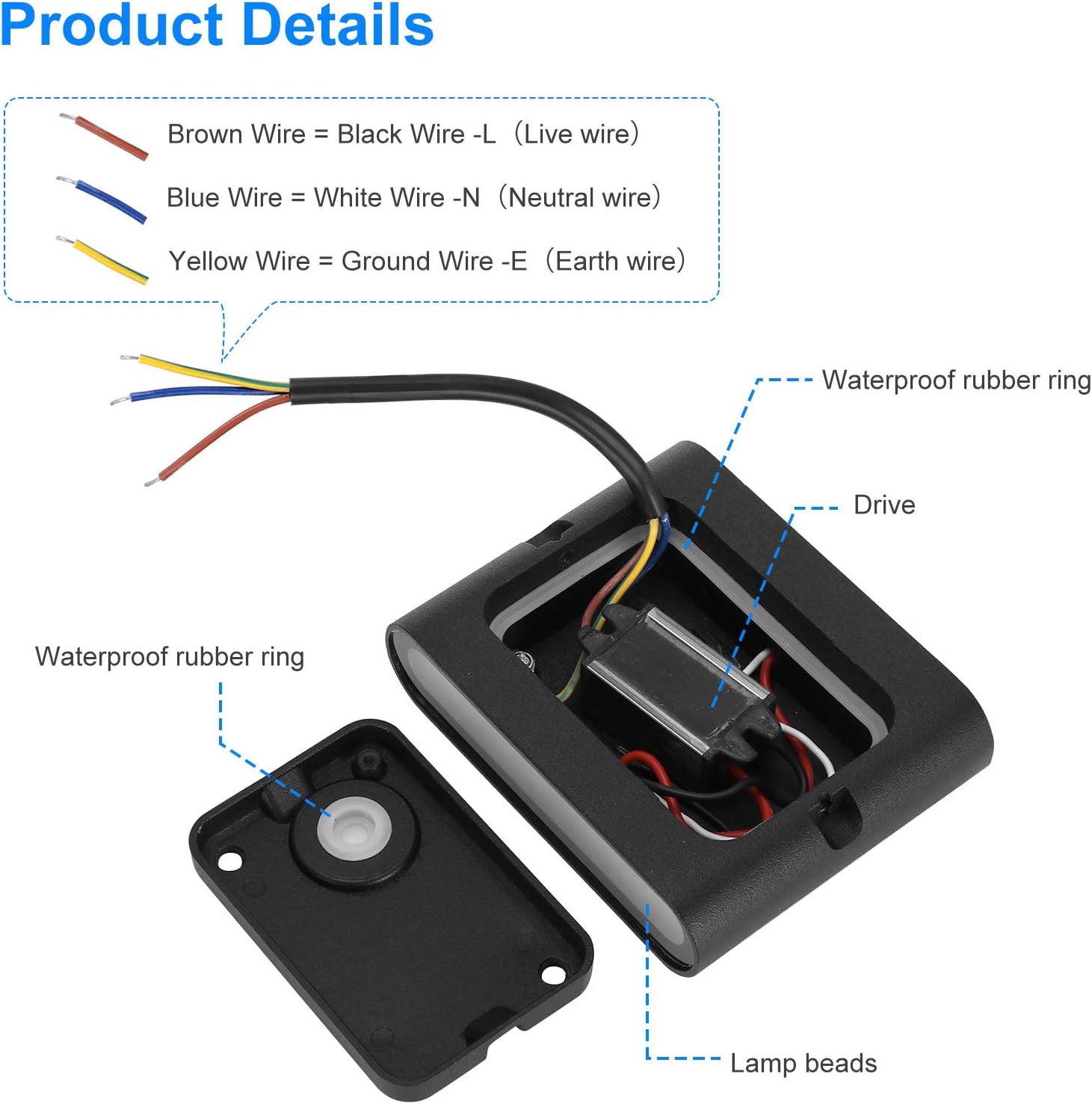 Detalle de KAWELL 6W LED-Wandleuchte (Up & Down) in Aluminium, IP65, 6000K – Schwarz