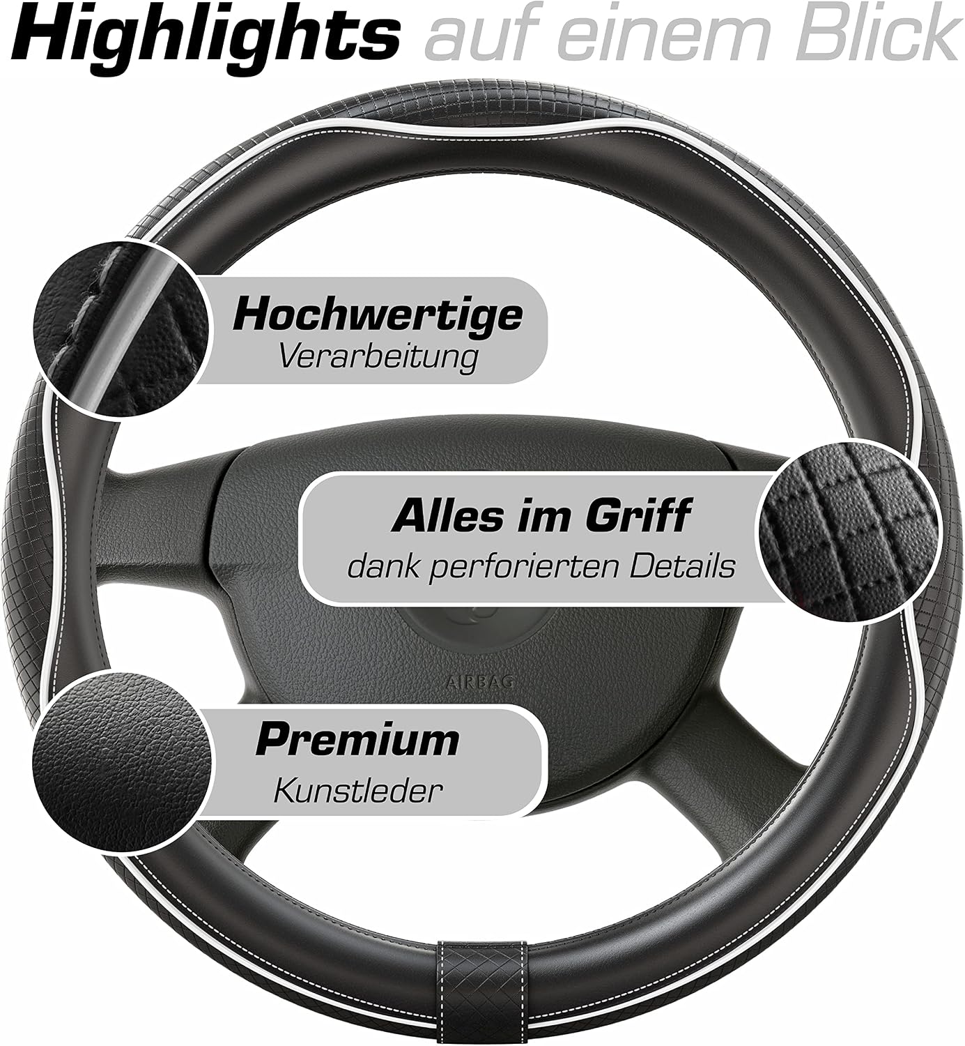 Detalle 2 de Upgrade4cars Lenkradbezug 37-38 cm Lederoptik