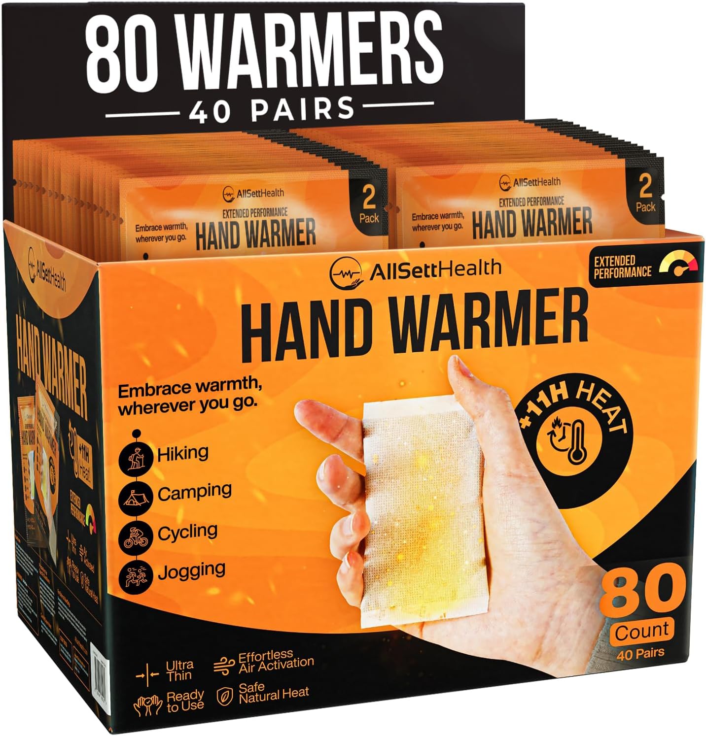 Detalle de AllSett Health ASH0HW40 Disposable Hand Warmers, 40 Pairs, Up to 11 Hours