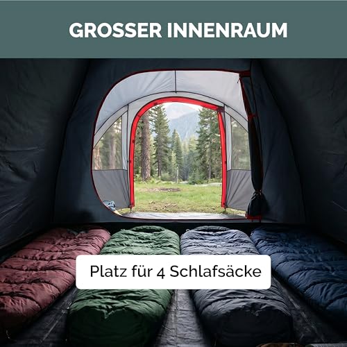 Detalle de JUSTCAMP Scott Camping Zelt 4 Personen – Großes Kuppelzelt mit Schlafkabine, Vorraum und Moskitonetz