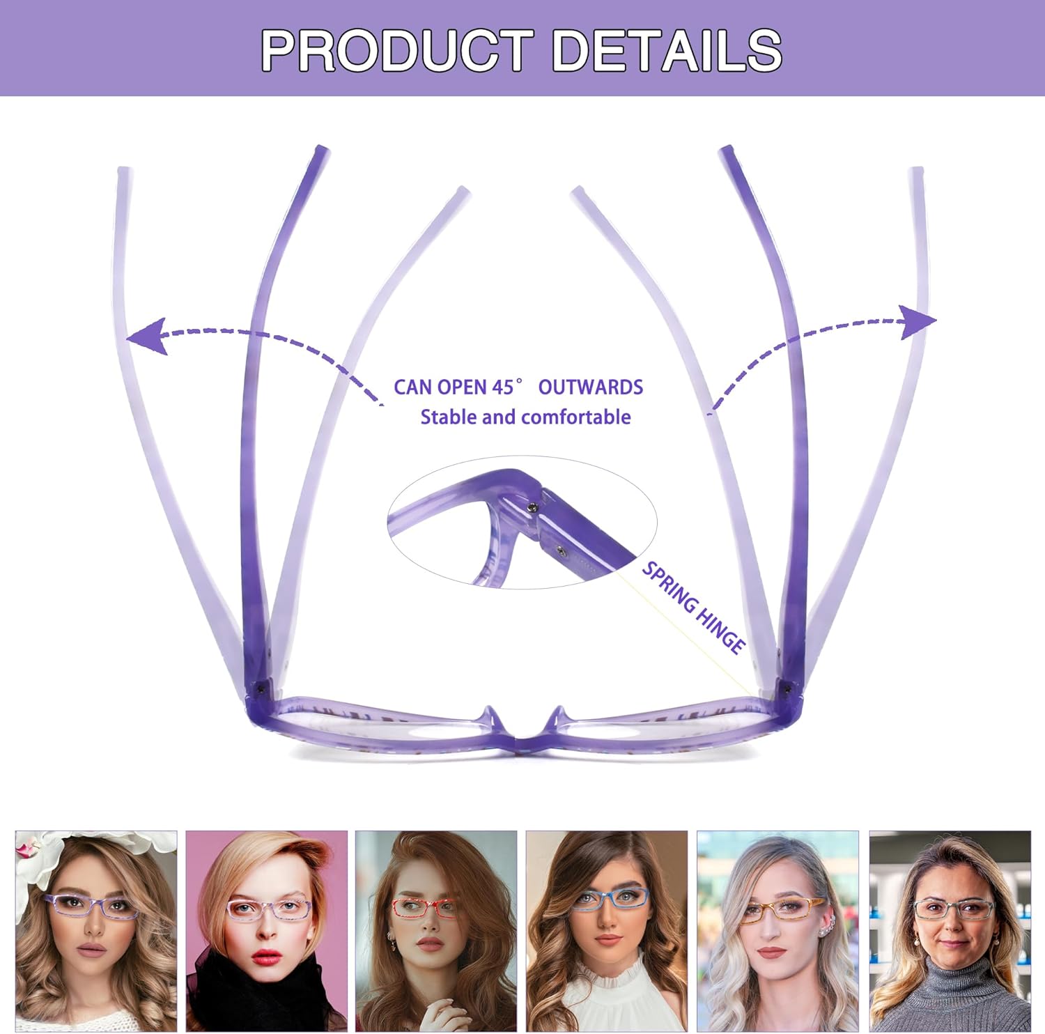Thumbnail 4 de COJWIS 6er-Pack Lesebrille mit Blaulichtfilter – Federscharnier, leichte Vollrandbrille für Damen