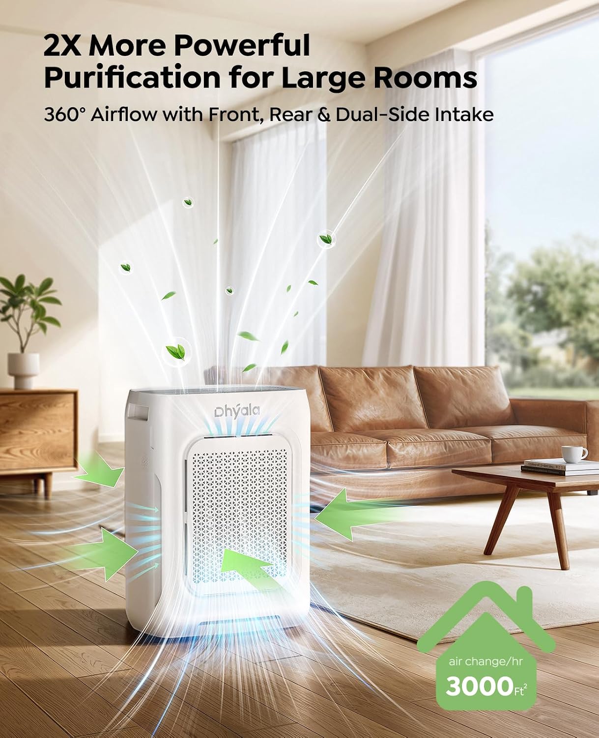 Detalle de Air Purifier for Home Large Room up to 3000 Sq Ft — HEPA, Smart WiFi, Double-Sided Filters