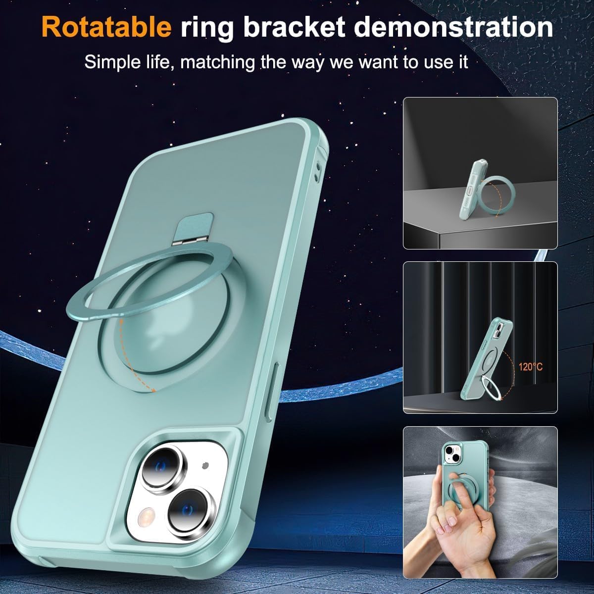 Detalle de CHAOFEnG Magnetic Case with Stand for iPhone 15 — Teal Green, Military-Grade Drop Tested