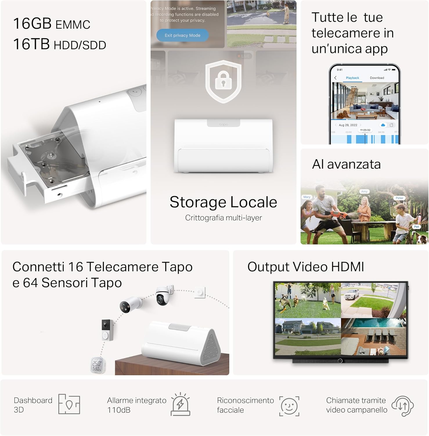 Thumbnail 2 de Tapo H500 Smart HomeBase: la centrale per 16 telecamere e 64 sensori con archiviazione locale espandibile