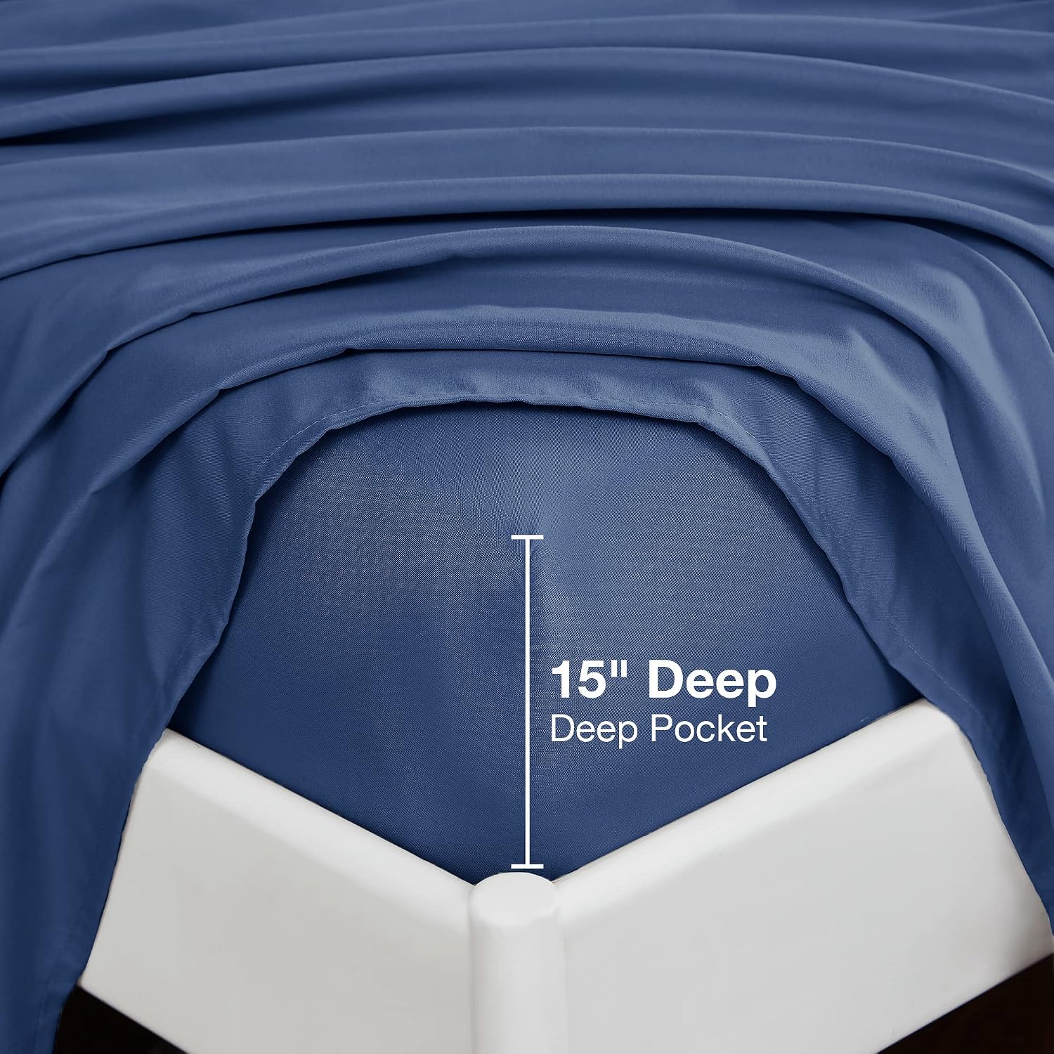 Detalle 2 de Softan MICSHTSETNAVYQ Queen Microfiber Sheet Set, Navy, 15-Inch Deep Pocket
