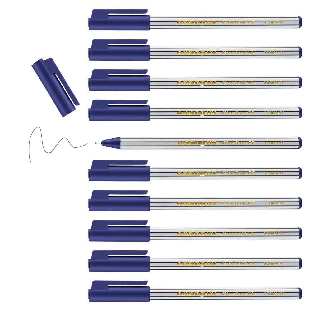 Detalle de edding 89 Feutre fin Bleu – lot de 10 stylos à pointe ronde extra-fine, écriture précise