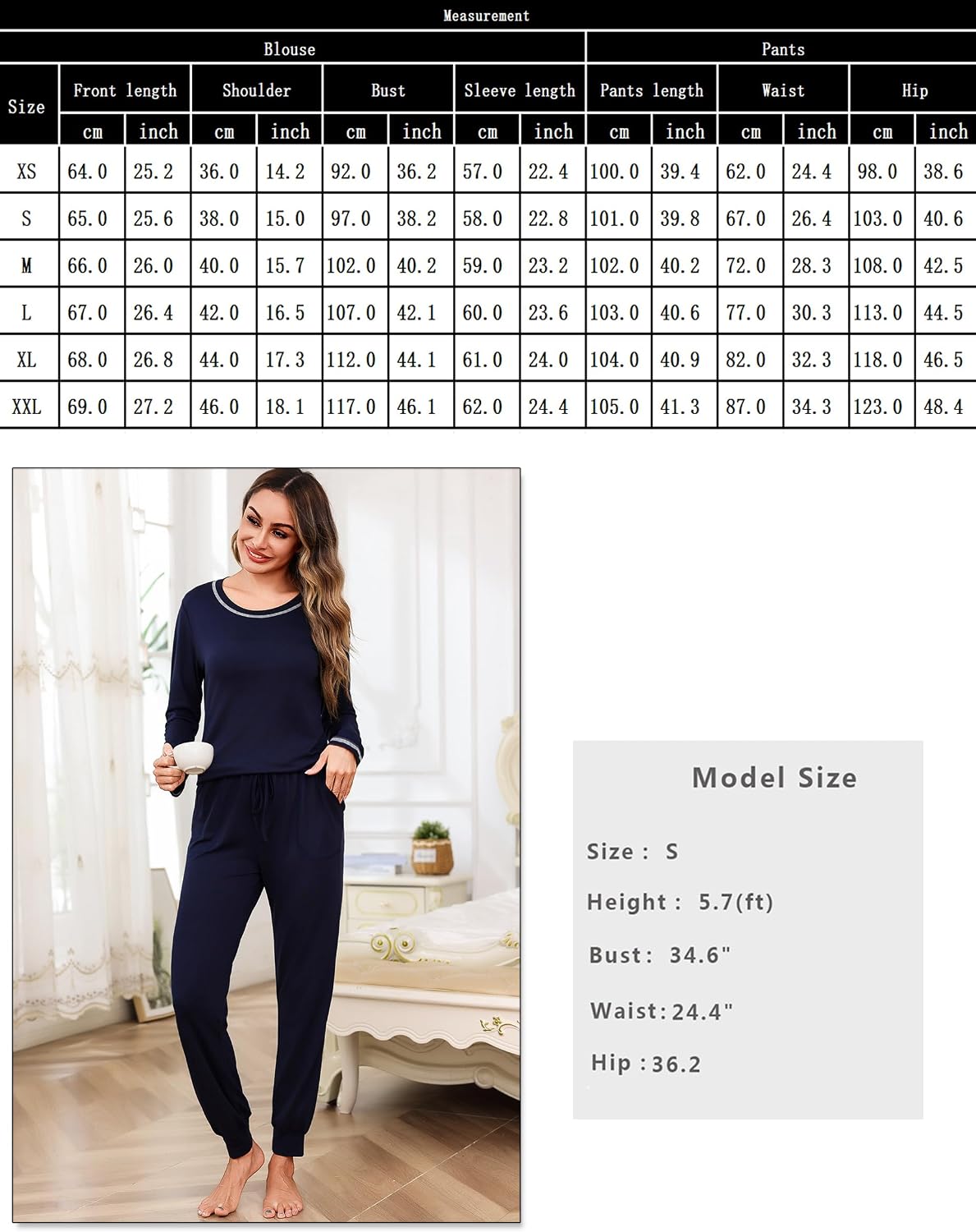 Thumbnail 4 de Aseniza Pyjama Femme Hiver Coton S-XXL