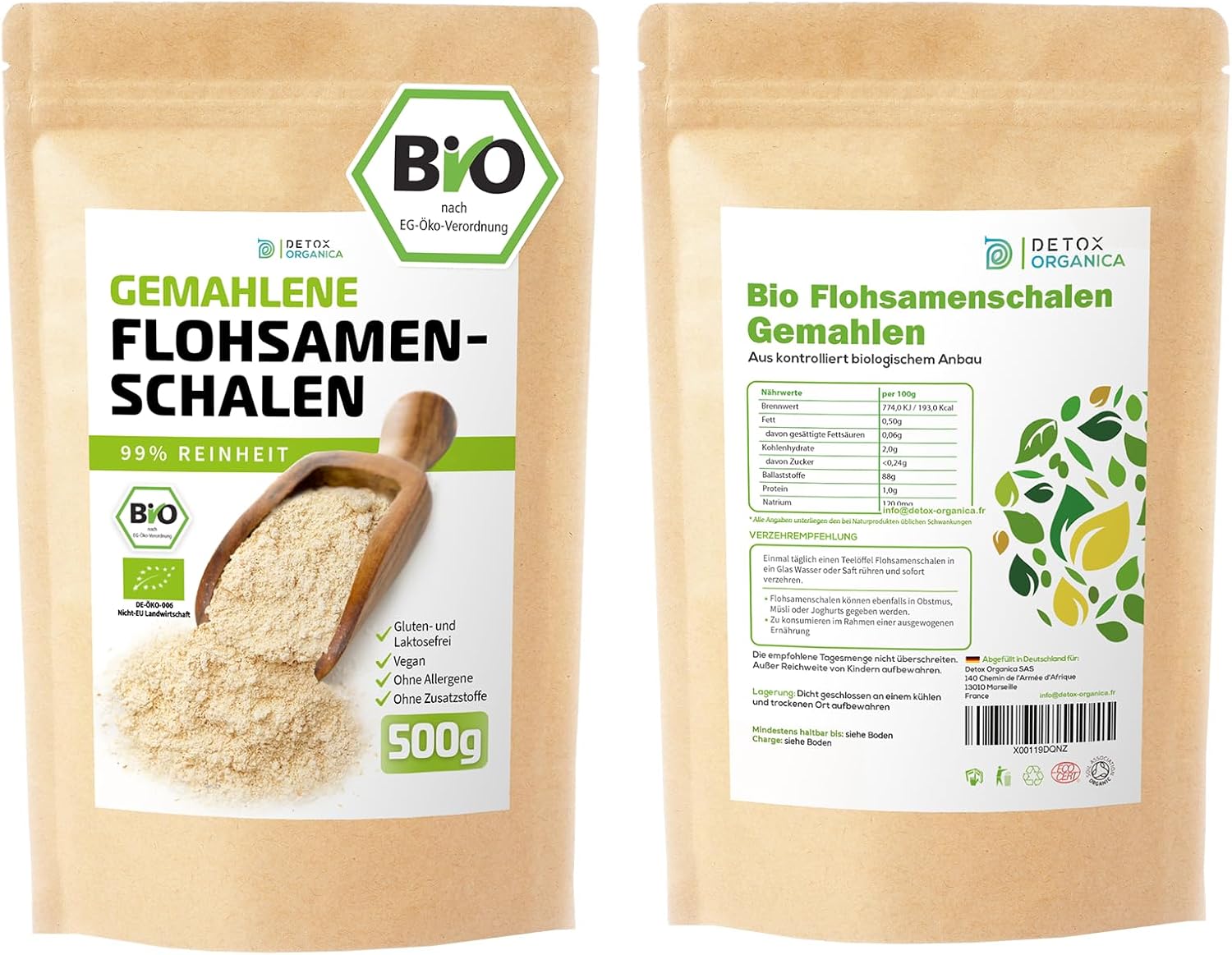 Detalle 2 de D&O Nature Products Flohsamenschalen 500 g