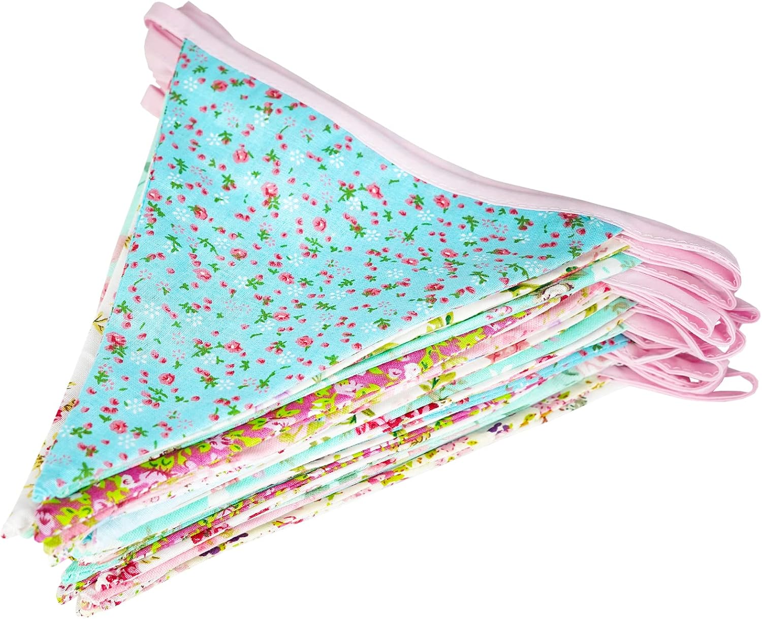 Detalle de G2PLUS Süße Beidseitig Wimpel Girlande – 10 m Stoffgirlande mit 36 bunten Wimpeln (Blau/Rosa) für Hochzeit & Feier