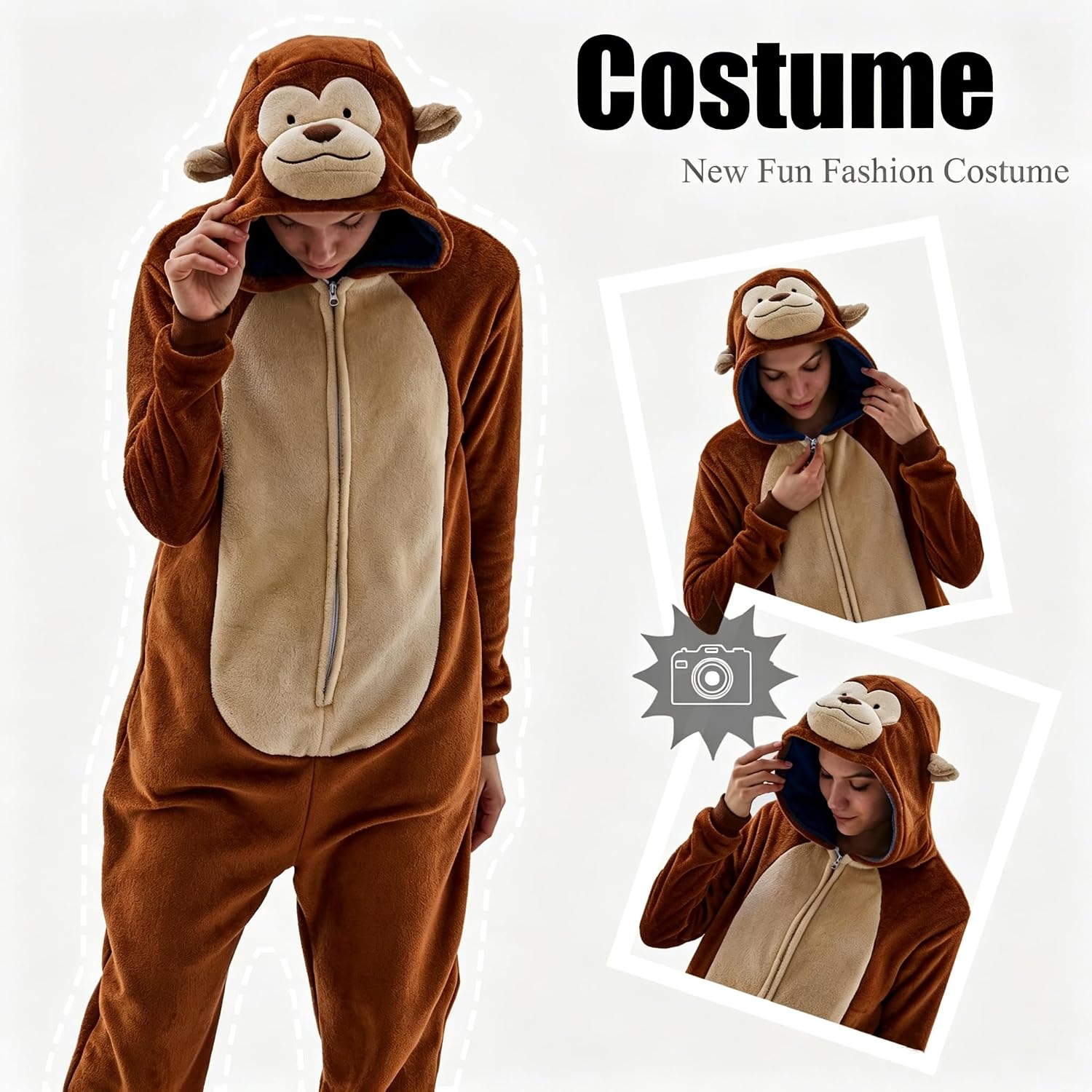 Detalle de JUOLOET Animal Onesie Pajamas, Flannel Fleece with Hood, Zipper and Pockets