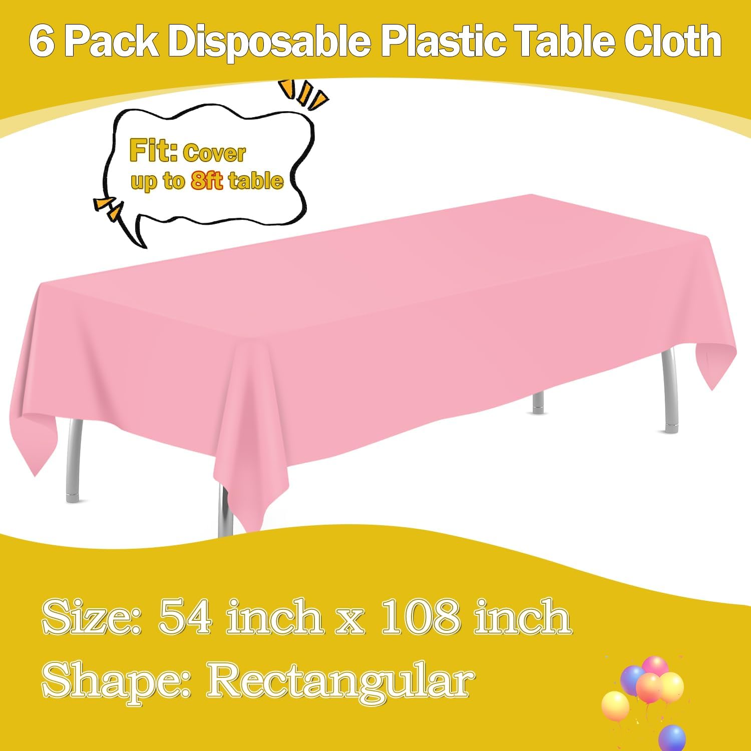 Thumbnail 1 de Tujol Pink 6 Pack Plastic Table Cloth 54" x 108