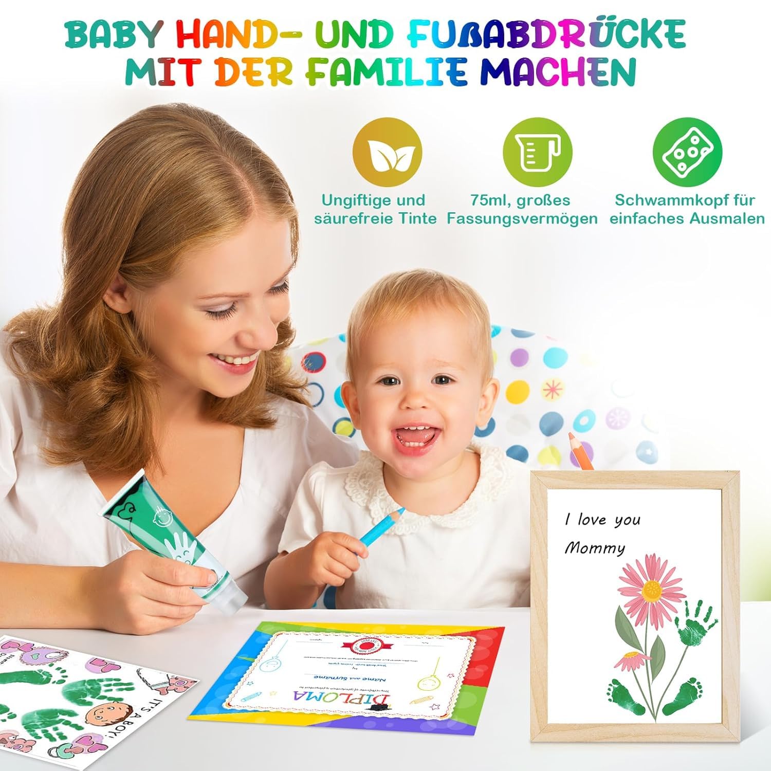 Thumbnail 1 de TOGOU2S Baby-Fußabdruck-Farbe mit Schwammaufsatz (75 ml) – Stempelfarbe für Hand- und Pfotenabdrücke, ungiftig & hautnah