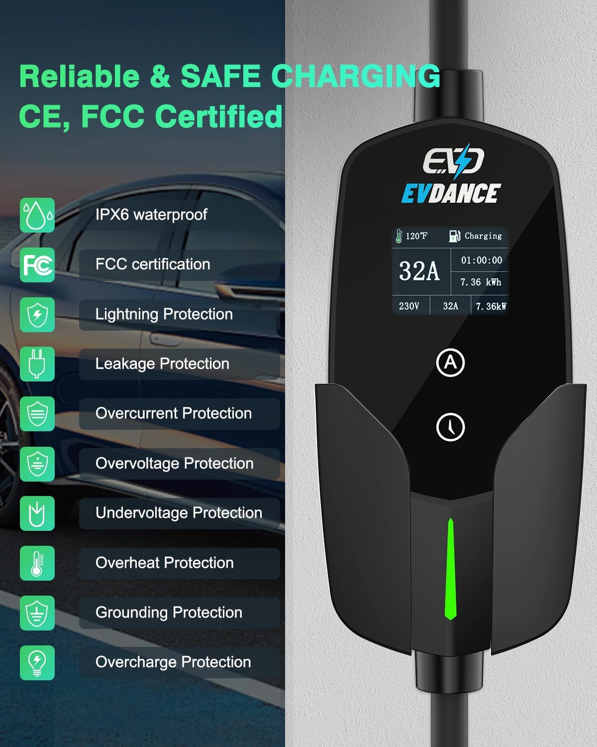 Detalle 1 de EVDANCE EV Charger Type 2 to CEE Plug 7.36kW