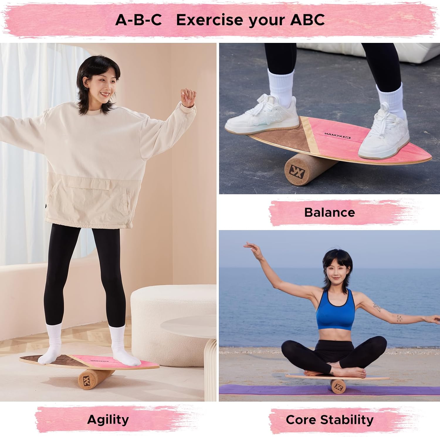 Thumbnail 4 de XCMAN Tavola da surf Balance Trainer con rullo in legno e superficie antiscivolo (fino a 158,8 kg)